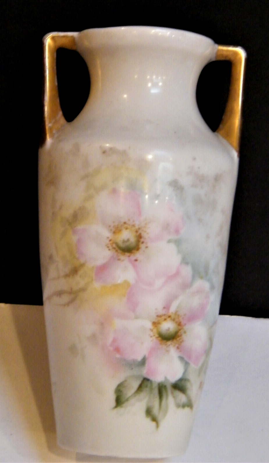 Porcelain VASE C.T. Altwasser Silesia 2 Handled Handpainted Pink Rose Germany