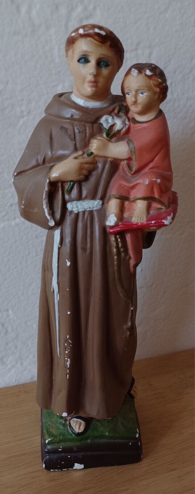 Vintage St. saint Anthony Chalkware Statue monk w/ child