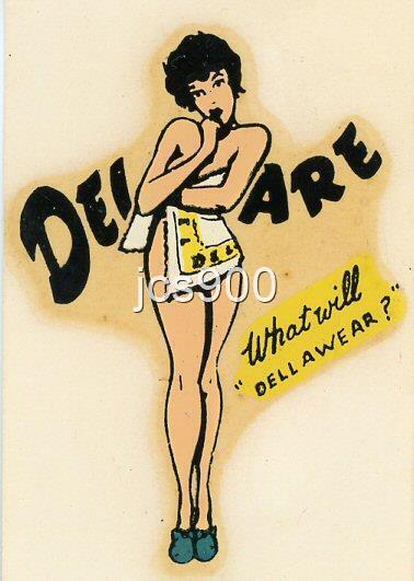 RISQUE VINTAGE MISS DELAWARE PIN UP ORIGINAL TRAVEL DECAL SOUVENIR 1940s ART