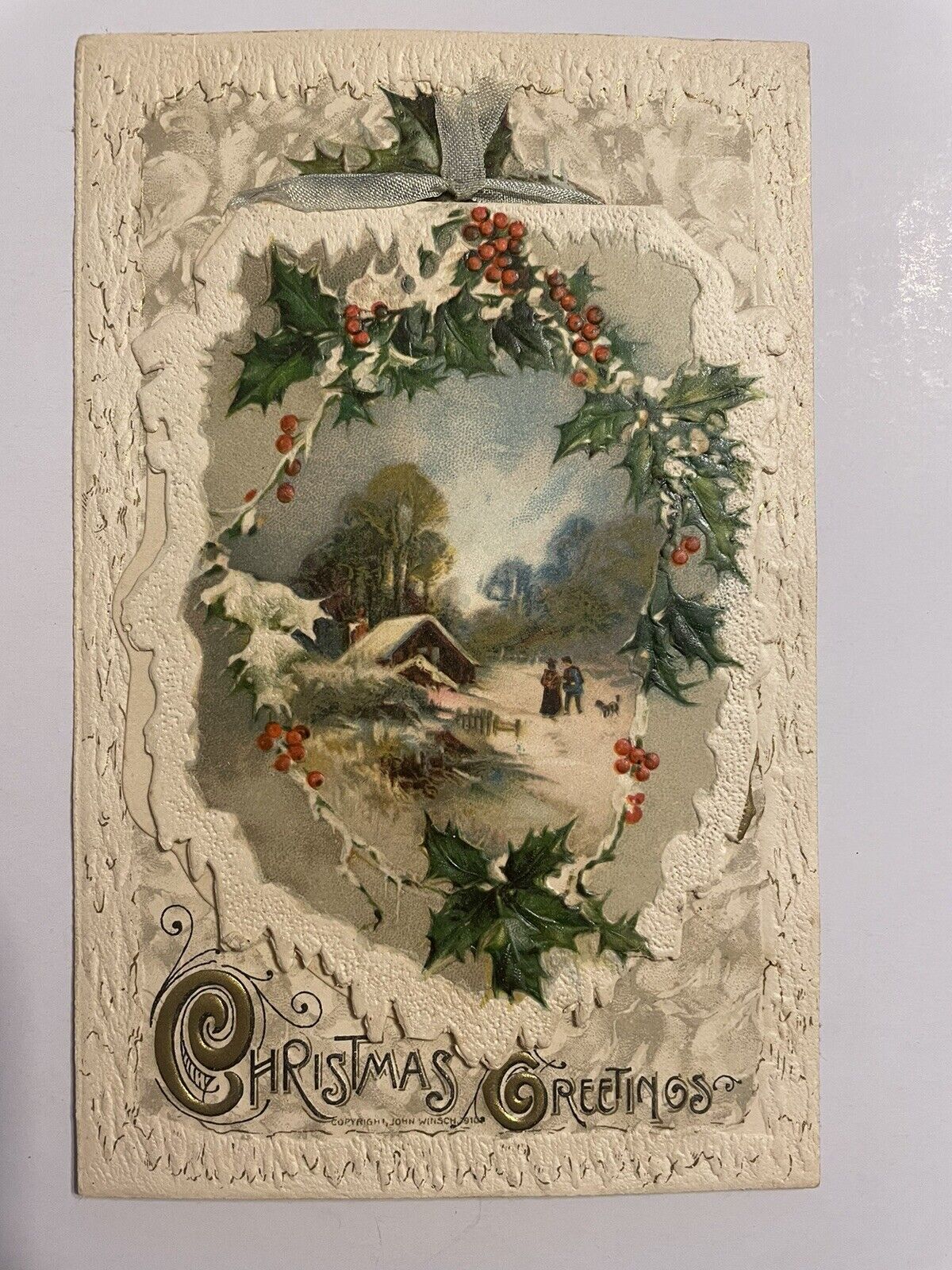Antique 1910s Embossed Open Work Lace Fold Out Christmas Postcard Very Rare