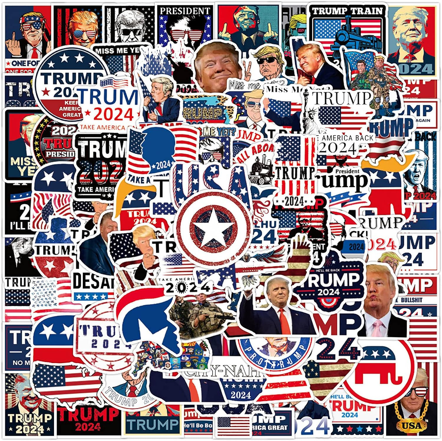 Donald Trump Stickers 100Pcs Trump 2024 Stickers USA Flag Decals American Flag A