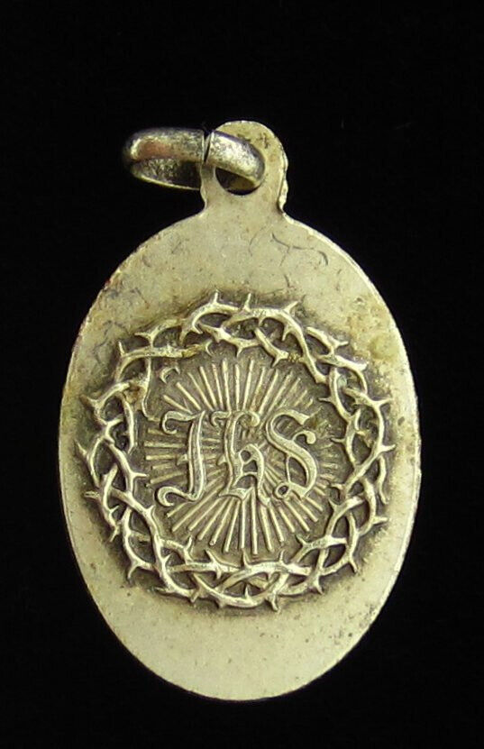 Vintage IHS Medal Religious Holy Catholic Saint Bernardino Crown of thorns