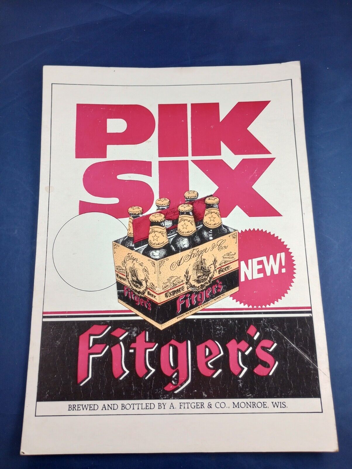 Vtg FITGER\'S Beer Pix Six Unused Store Cardboard Advertising Sign Wisconsin *75