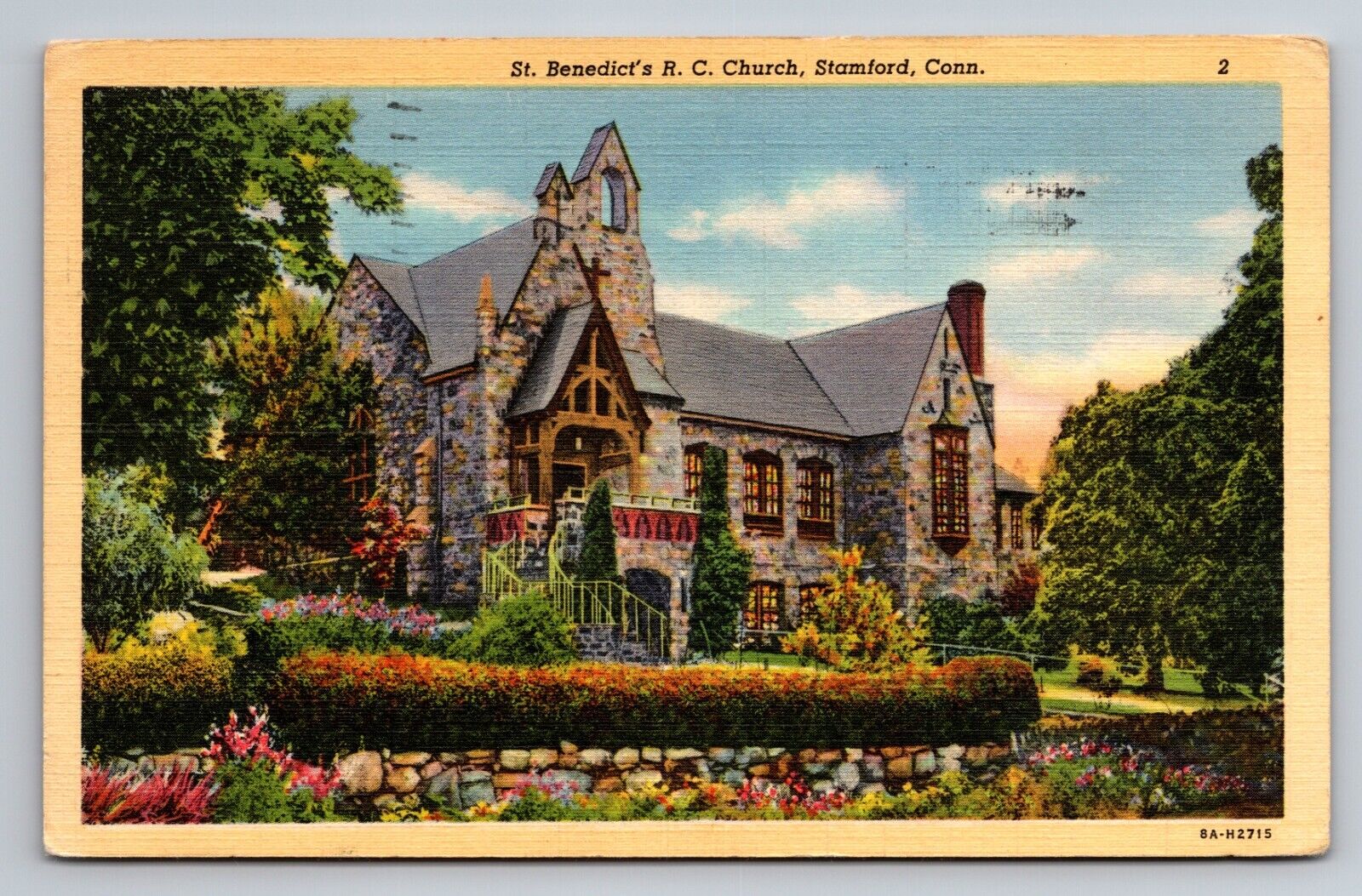 St. Benedict\'s R.C. Church Stamford Connecticut Postcard Posted 1944 Linen