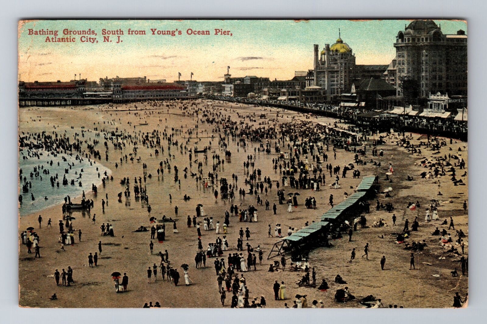 Atlantic City NJ-New Jersey, Young\'s Ocean Pier Beach, c1911  Vintage Postcard
