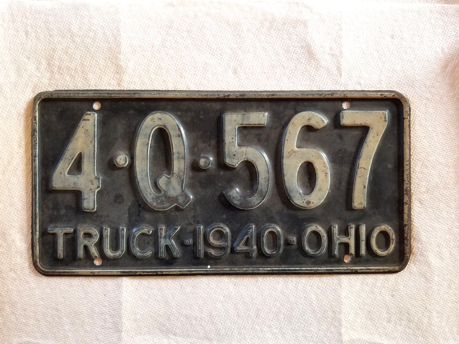 Ohio 1940 Black Metal Expired Truck License Plate 4 Q 567 Man Cave VTG