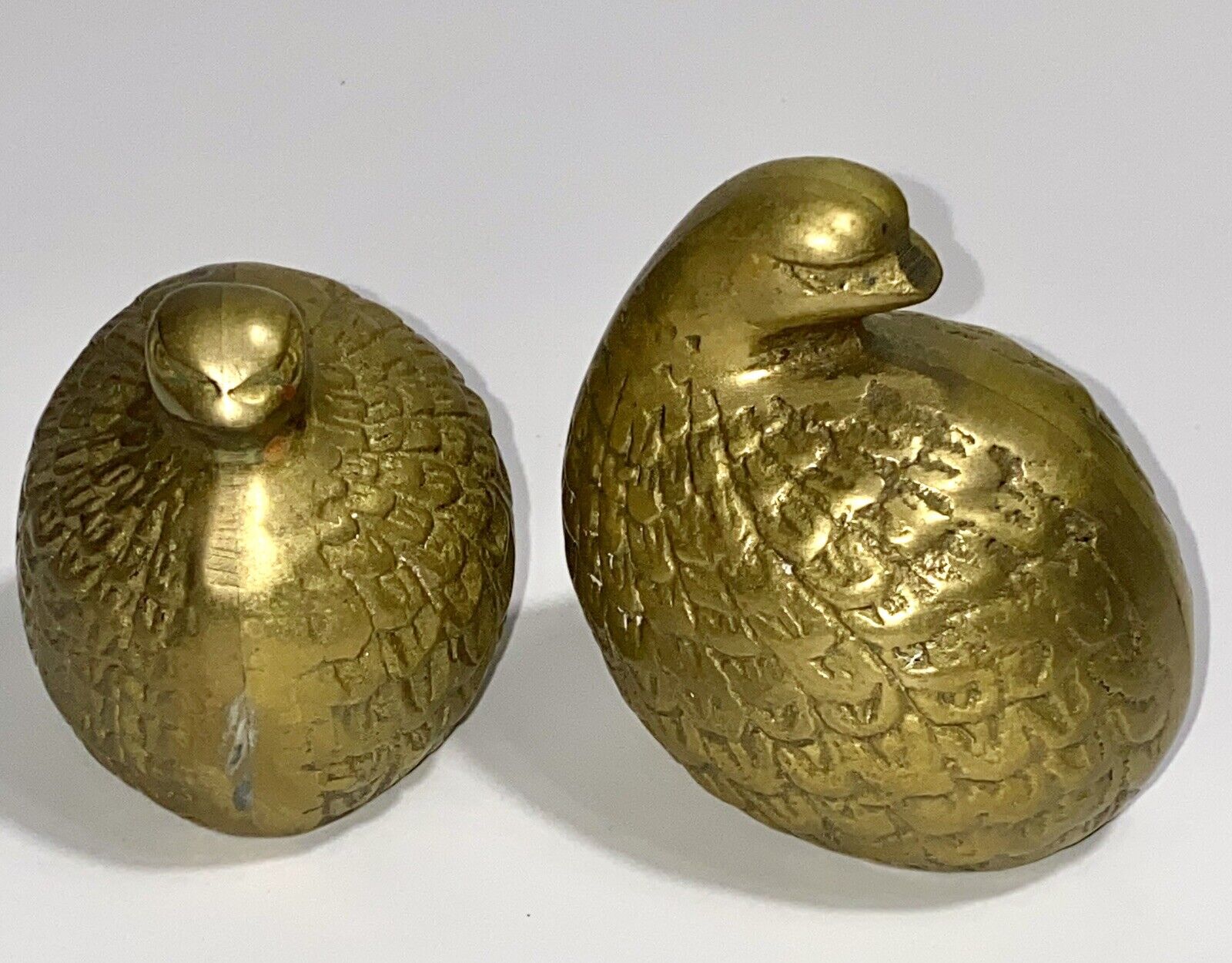 Vintage Solid Brass Quail Figurines Or Paperweight Mid Century