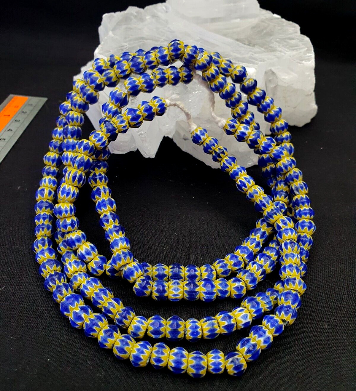 Tiny Blue  and Yellow Chevrons venetian Beads African Necklace 8.5mm