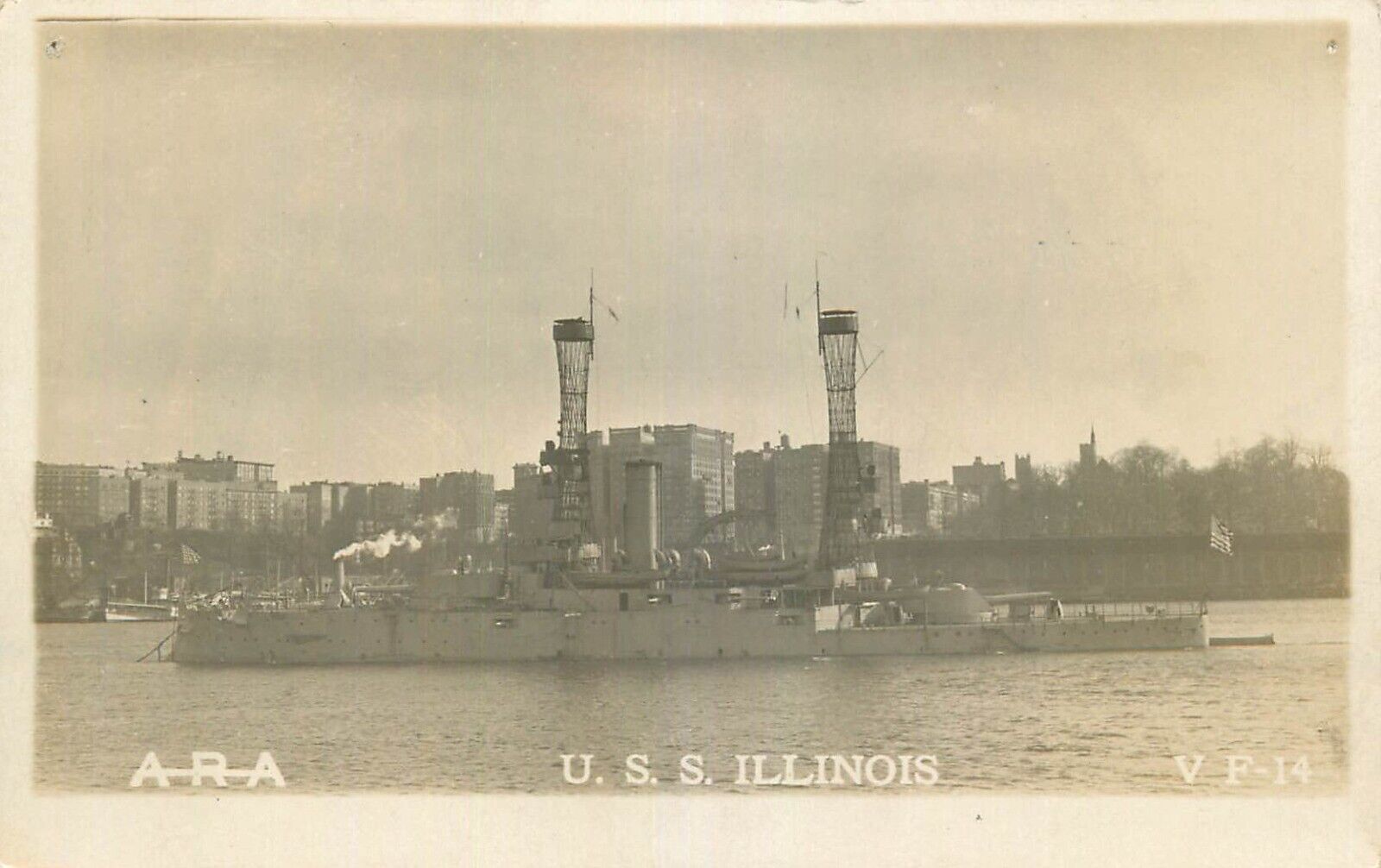 Real Photo Postcard - Battleship U.S.S. Illinois - V F-14