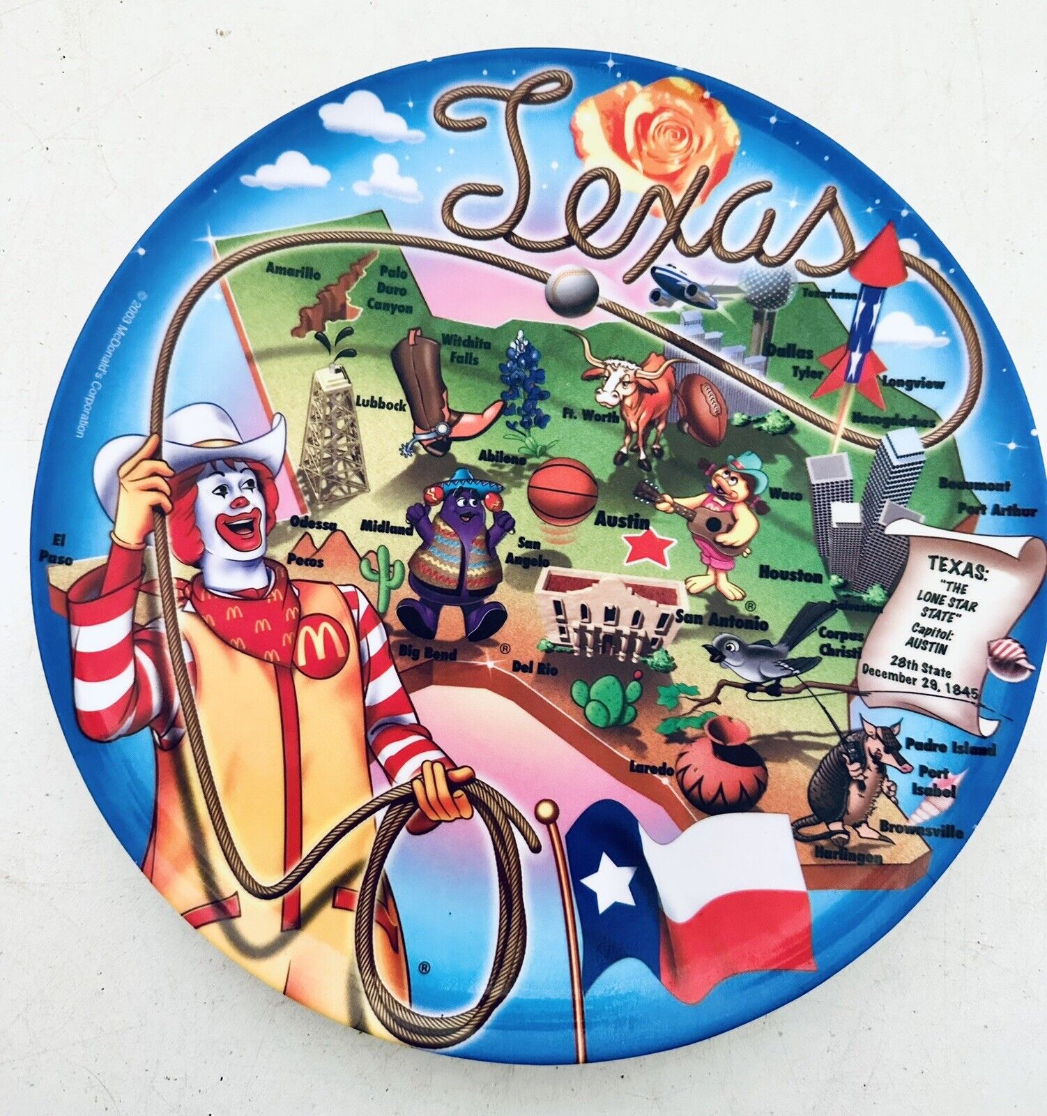 2003 Suncoast MCDONALD’S State Collection TEXAS Melamine Plate