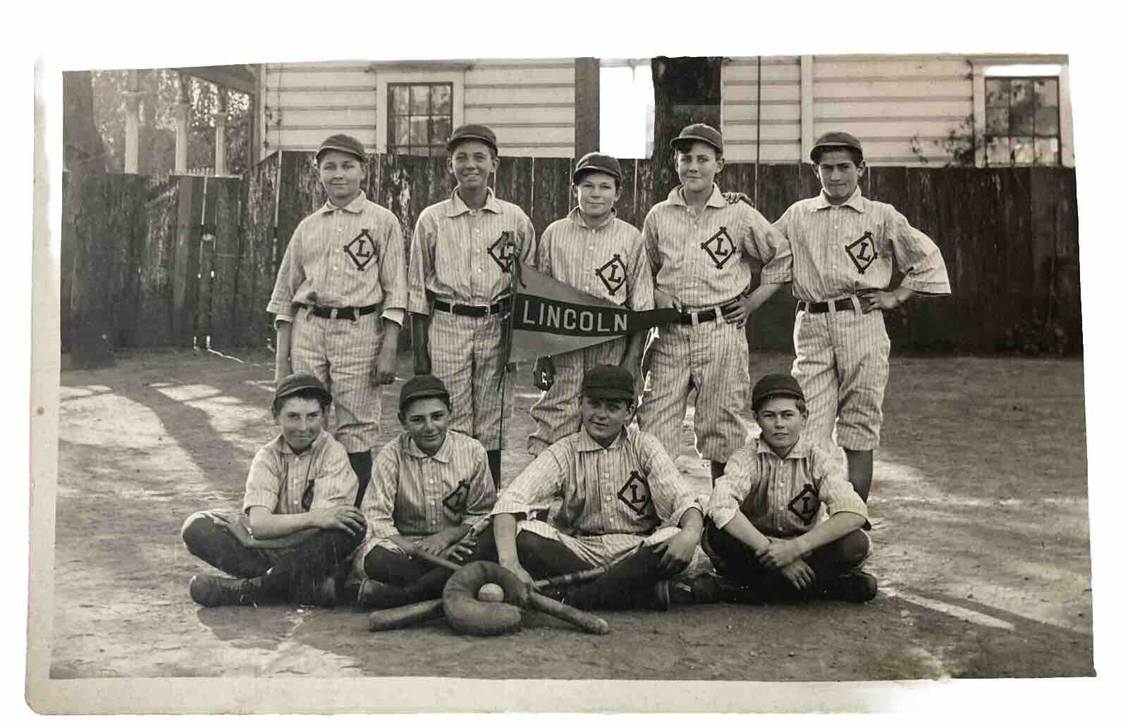 1917 RPPC Postcard Little League Baseball Team Lincoln Pennant AZO PB1B