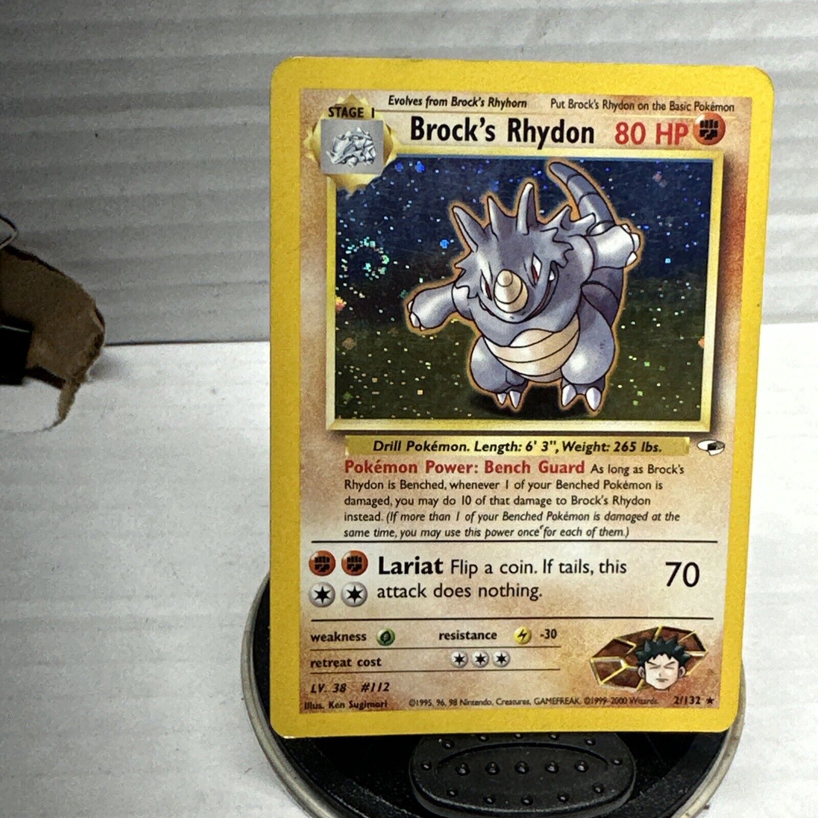 Brock\'s Rhydon 1st Edition 2/132 Gym Heroes Holo Rare Clean Mint Swirl Pokemon