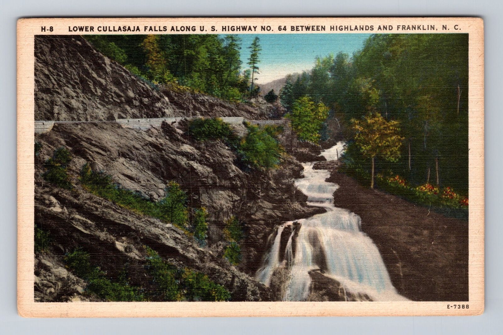 Franklin NC-North Carolina, Lower Cullasaja Falls, Antique, Vintage Postcard
