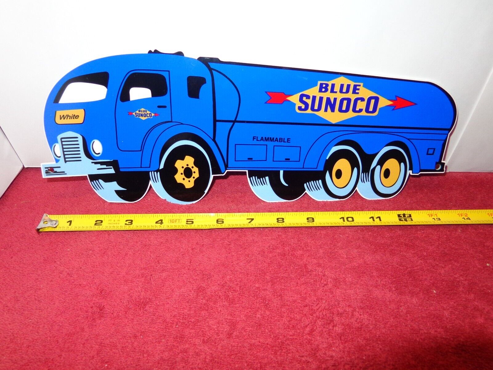 14 x 5 in BLUE SUNOCO GASOLINE DELIVERY TRUCK ADV. SIGN DIE CUT METAL # Z 250