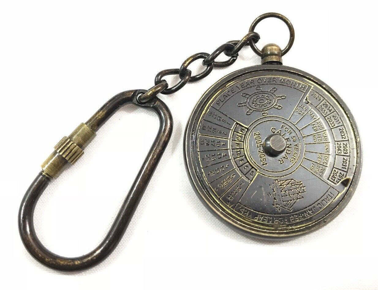 50 Pcs Antique Brass 50 Year\'s Perpetual Calendar Vintage Brass Keychain
