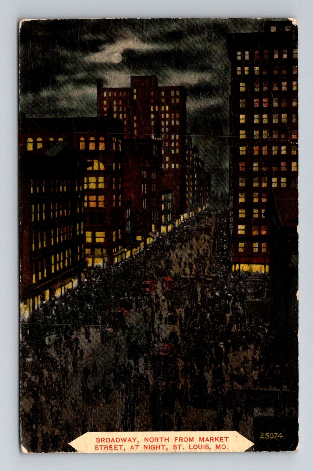 St Louis MO-Missouri, Broadway North at Night, c1914 Vintage Souvenir Postcard
