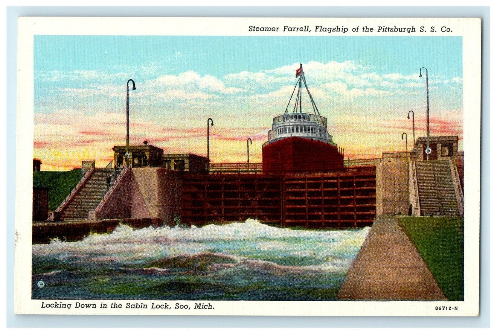 c1940\'s Steamer Farrell Flagship Of Pittsburgh S.S Co. Soo Michigan MI Postcard