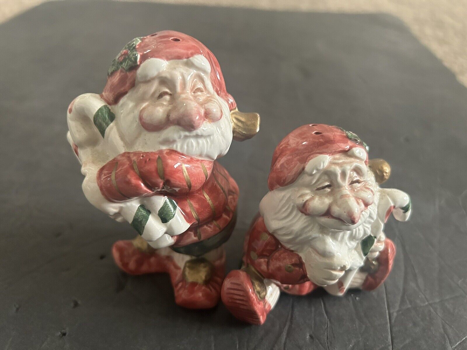 Fitz and Floyd Santa w Candy Canes Salt and Pepper Shakers Vintage 1990