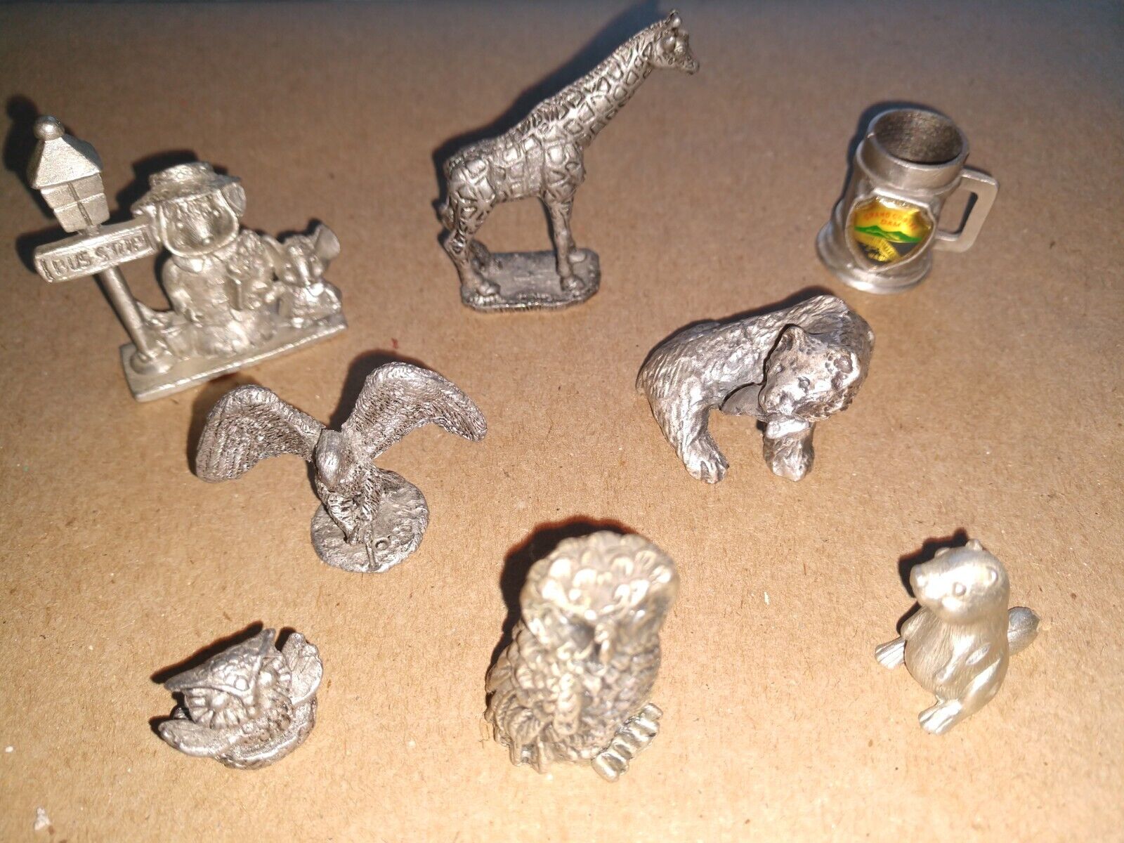 (8) Pewter Mini Figurines Lot Animals Spoontiques & Others 80s Vintage