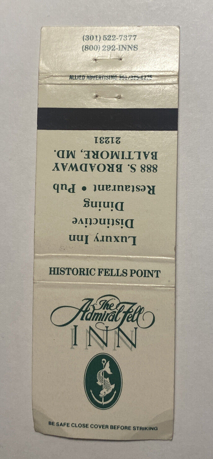 1950s 60s the admiral fell inn restaurant and pub Baltimore matchbook cover￼