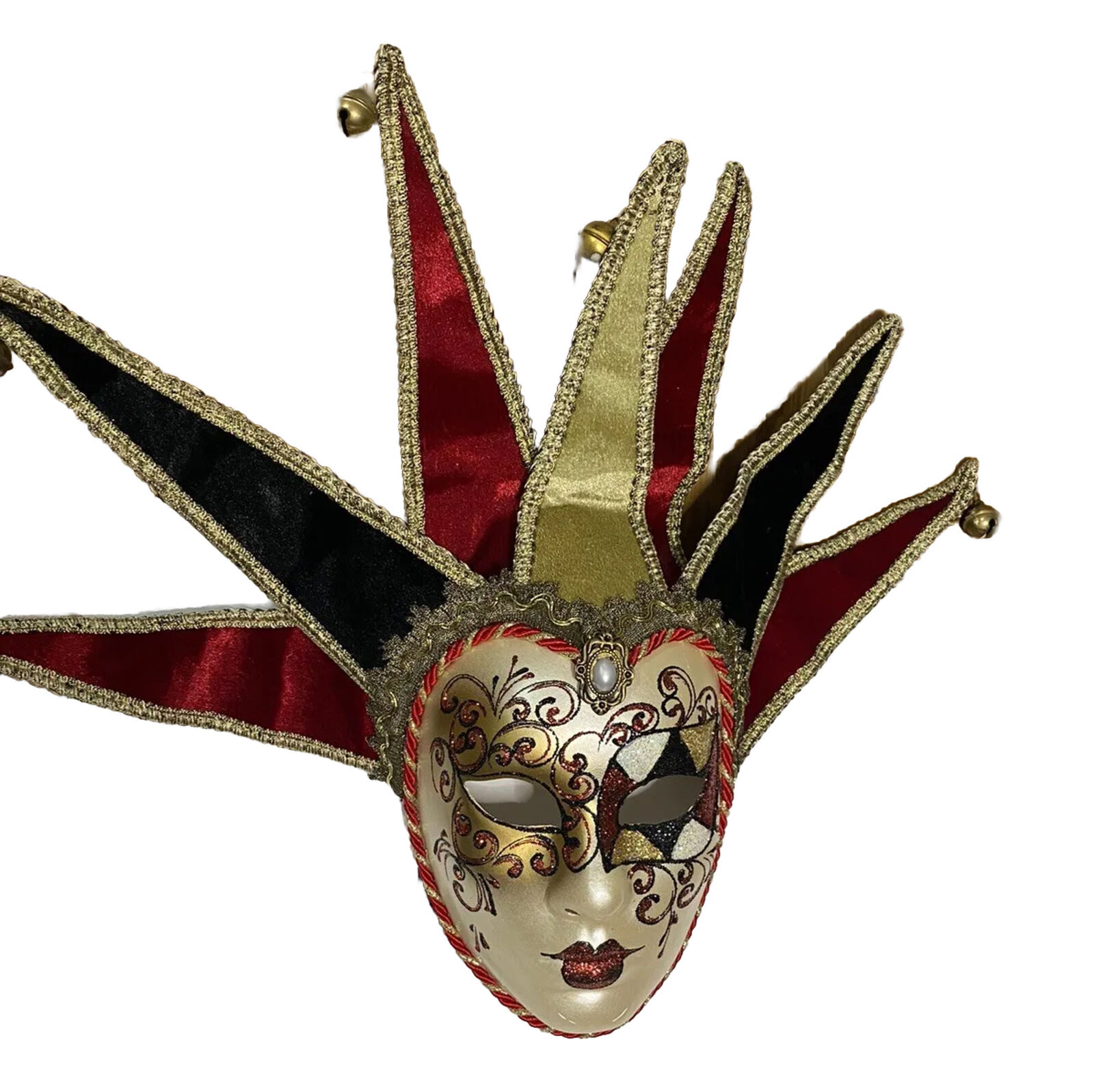 Mardi Gras Mask -Ornate Jester Glitter Bells  -Original Venezia Made in Italy