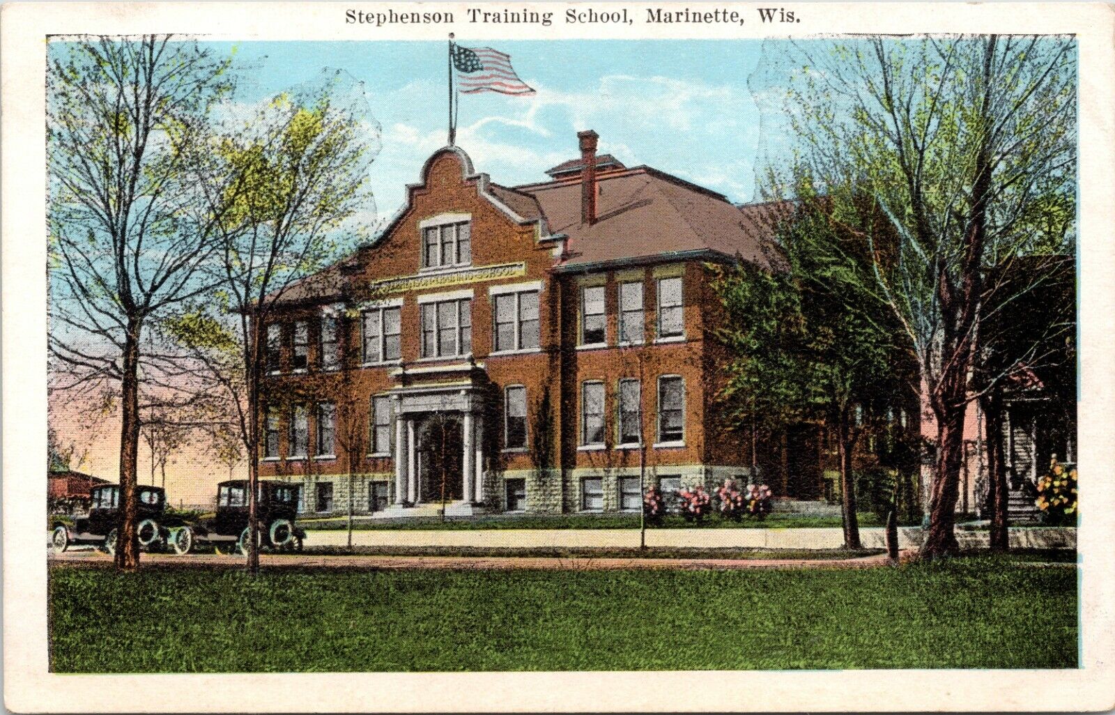 C.1920s Marinette WI Stephenson Training School W Cars Wisconsin Postcard  A112