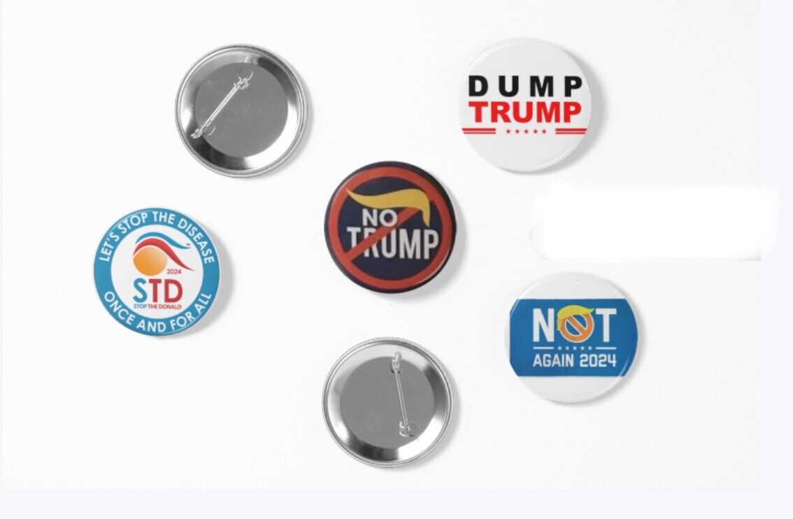 8 Pack 2.25” Anti Trump 2024 Presidential Campaign Pin Back Buttons