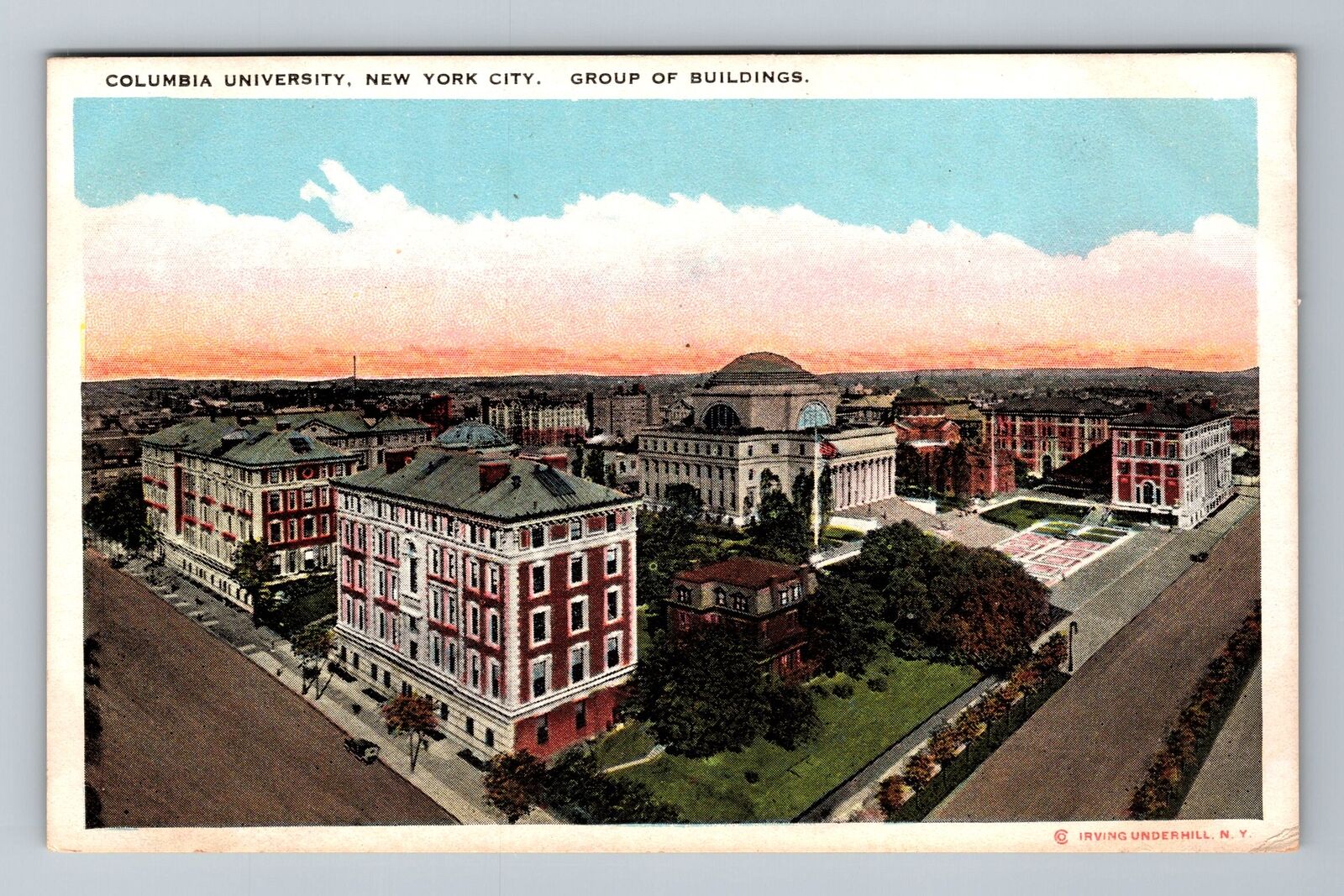 New York -NY Bird\'s Eye Columbia University Buildings Antique Vintage Postcard