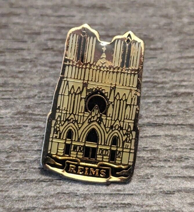 Iconic Gothic Reims Cathedral Catholic France Vintage Souvenir Lapel Pin