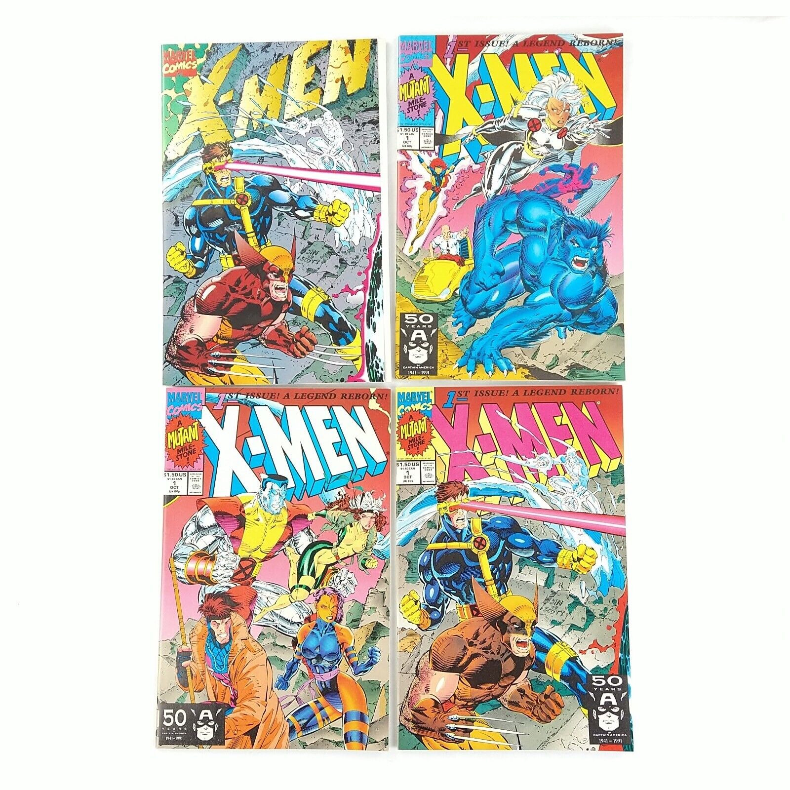 X-Men #1 Covers A B C E Lot Wolverine Colossus Storm Beast (1991 Marvel Comics)