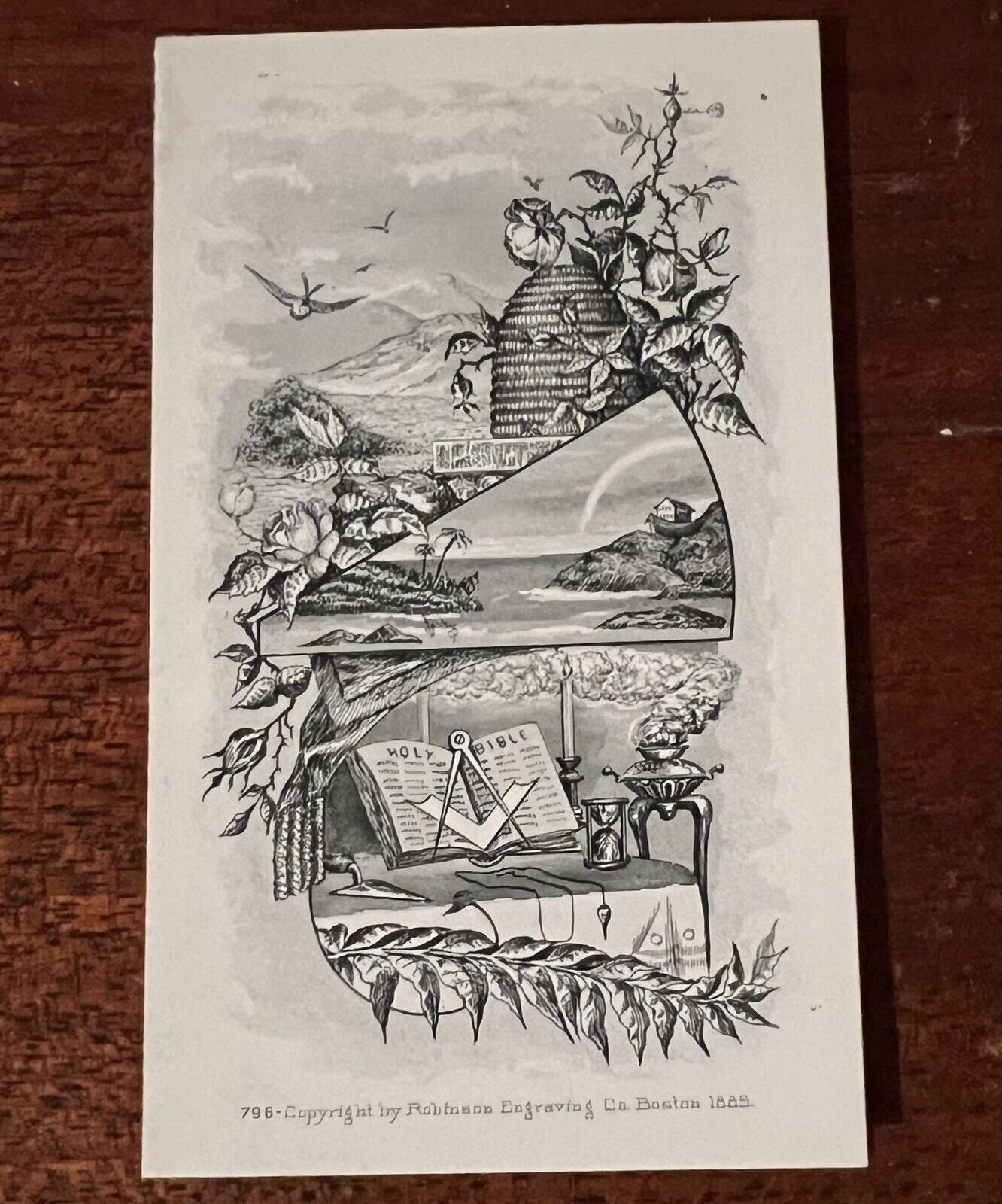 ATQ Rare 1885 Freemason Engraved Note Card Robinson Engraving Co Boston Beehive
