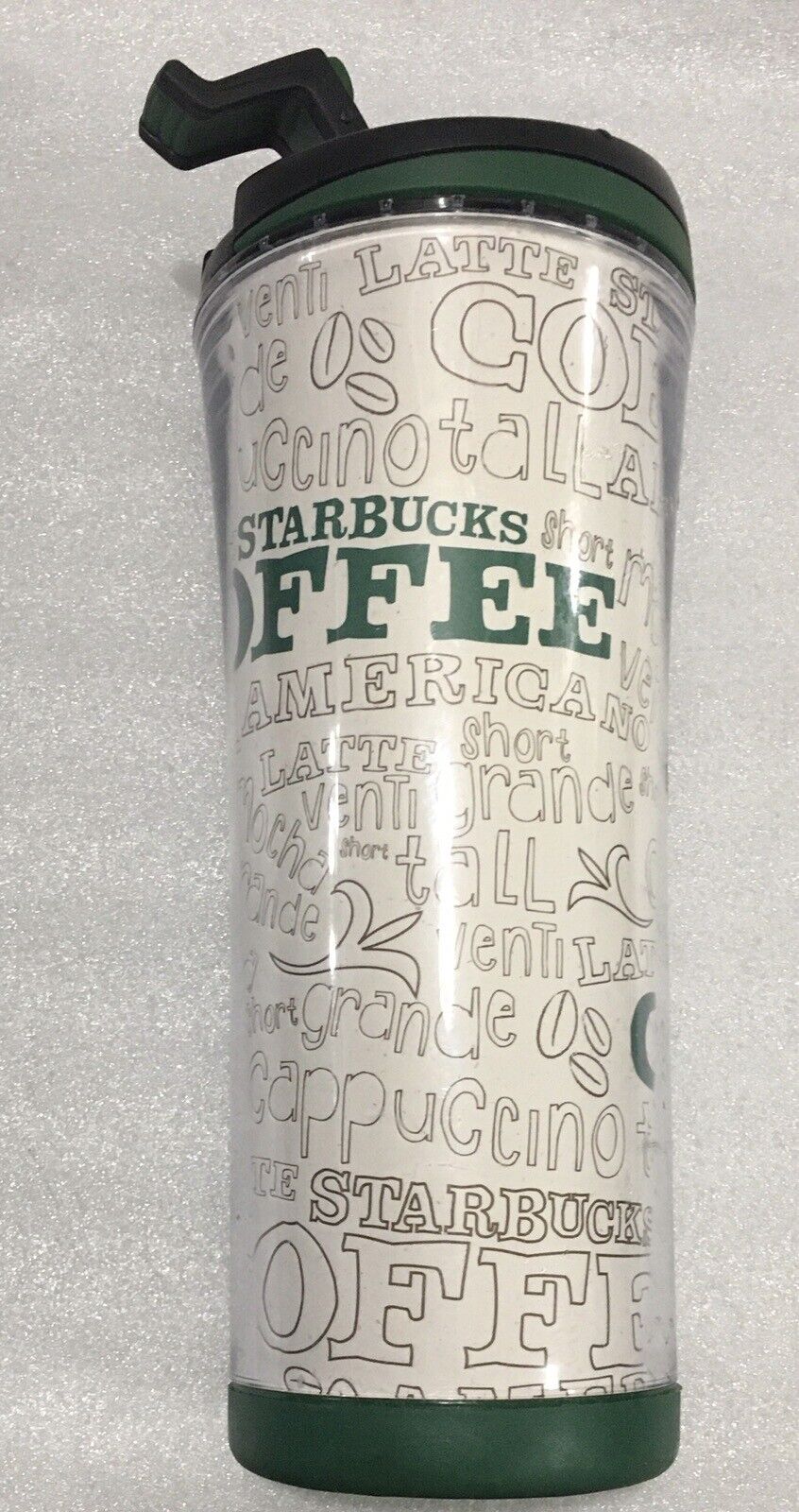Starbucks 2007 Clear Green/Cream Insert Travel Cup Mug 16 oz Venti CLEAN