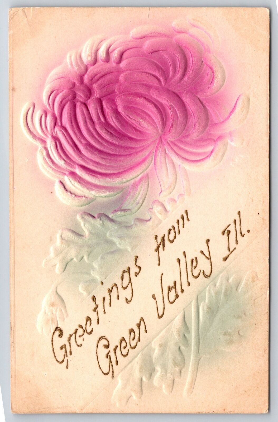 Greetings From Green Valley Illinois~Flower~PM 1908~Embossed~Vintage Postcard