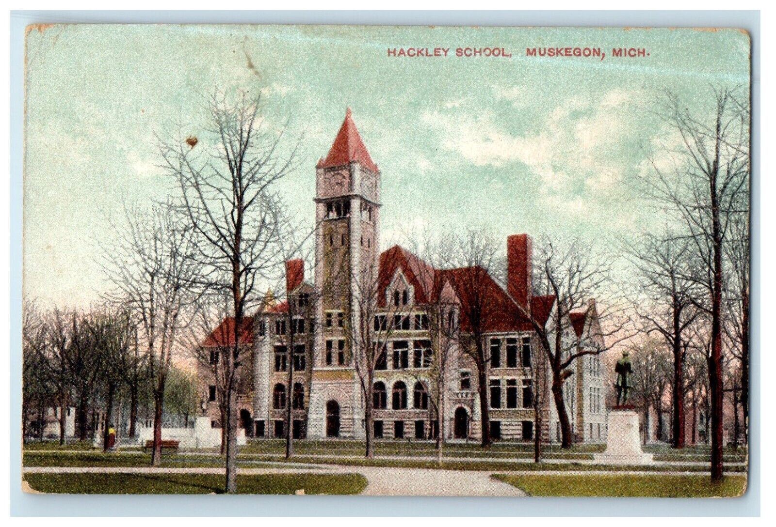 c1910\'s Hackley School Building Muskegon Michigan MI Posted Antique Postcard
