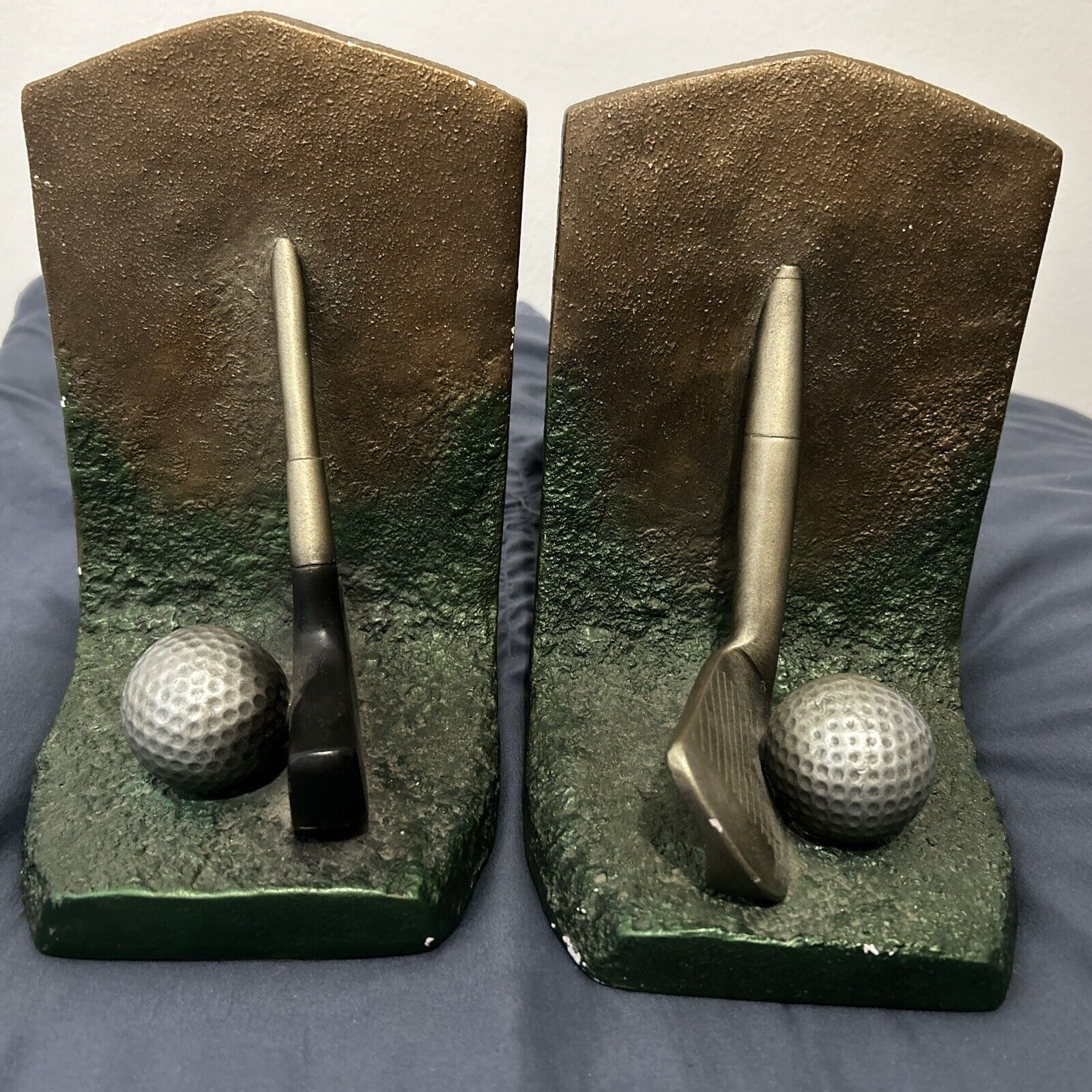 Vintage Pair of Austin Sculpture 1997 Chalkware Golf Club Bookends Cutrone