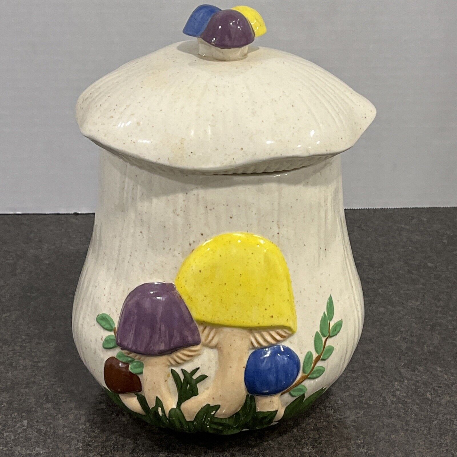 Vintage Large 1970s Arnel\'s Ceramic Mushroom Cookie Jar Canister 7.5” X 11” 🔥