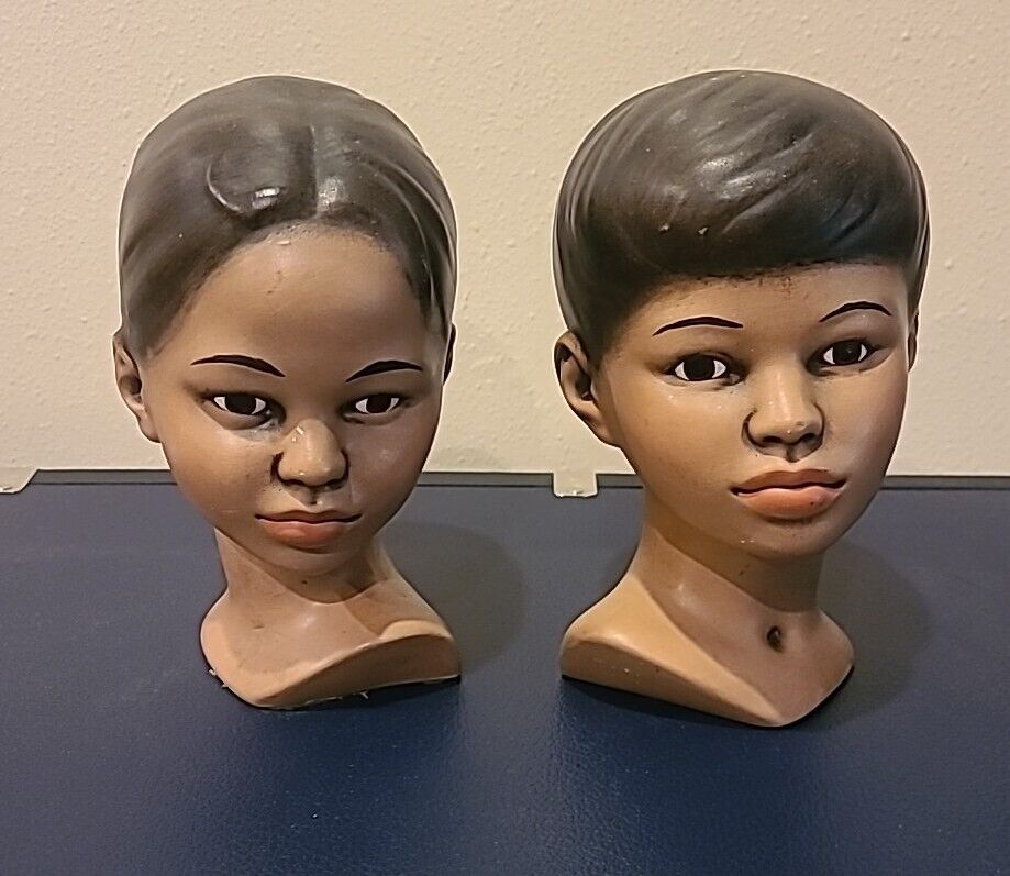 Vintage Polynesian Women Head Busts Statue Ceramic 