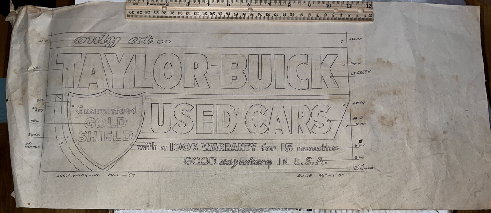Vintage Advertising Sample: 1957 Taylor Buick Lawrence Massachusetts Warranty