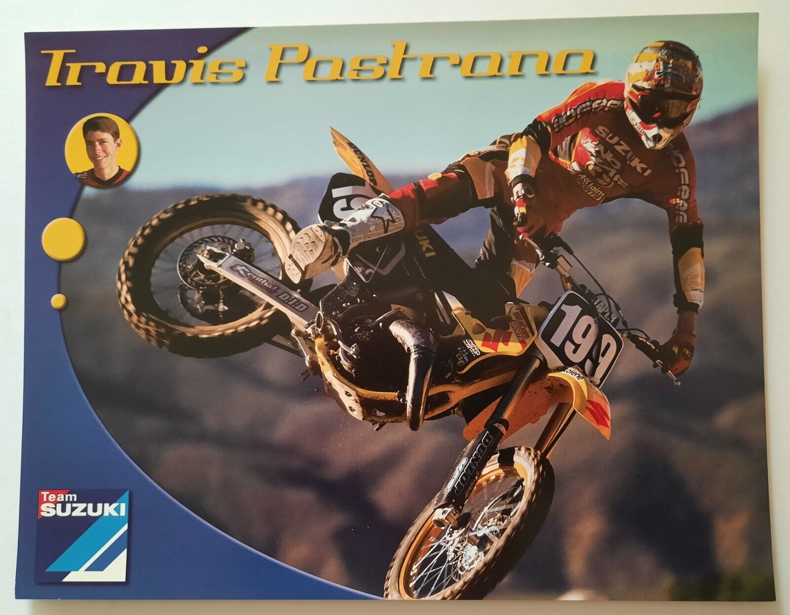 Vintage Poster Card 2000 Travis Pastrana Suzuki RM125 Motocross Supercross AMA