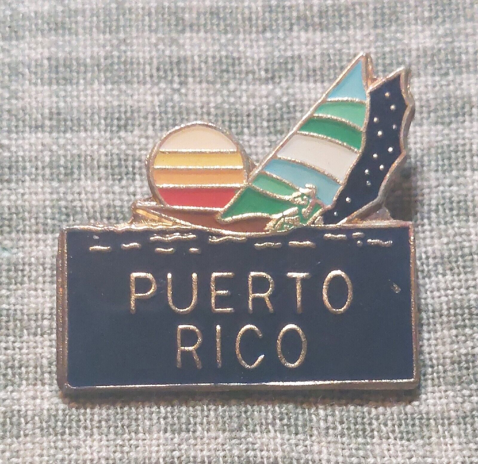 Vintage Puert Rico Enamel Sailboat At Sunset Jacket Vest Hat Pinback