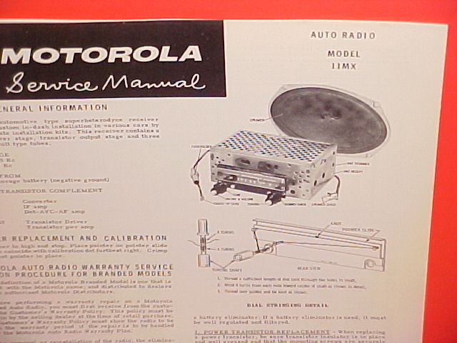 1961 MOTOROLA AUTO CAR AM RADIO FACTORY SERVICE SHOP REPAIR MANUAL MODEL 11MX