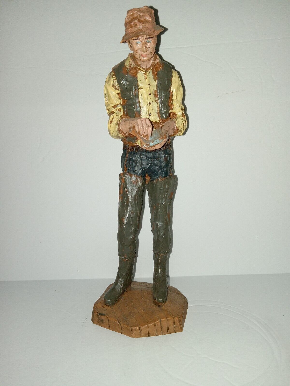 Solid wood Hand Carved  Fly Fisherman Statue