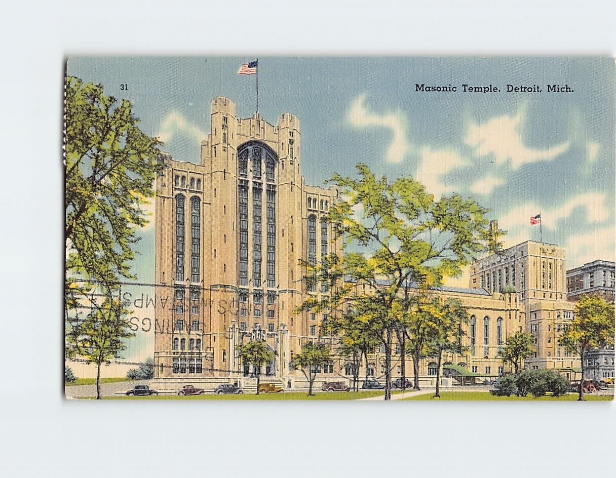 Postcard Masonic Temple Detroit Michigan USA