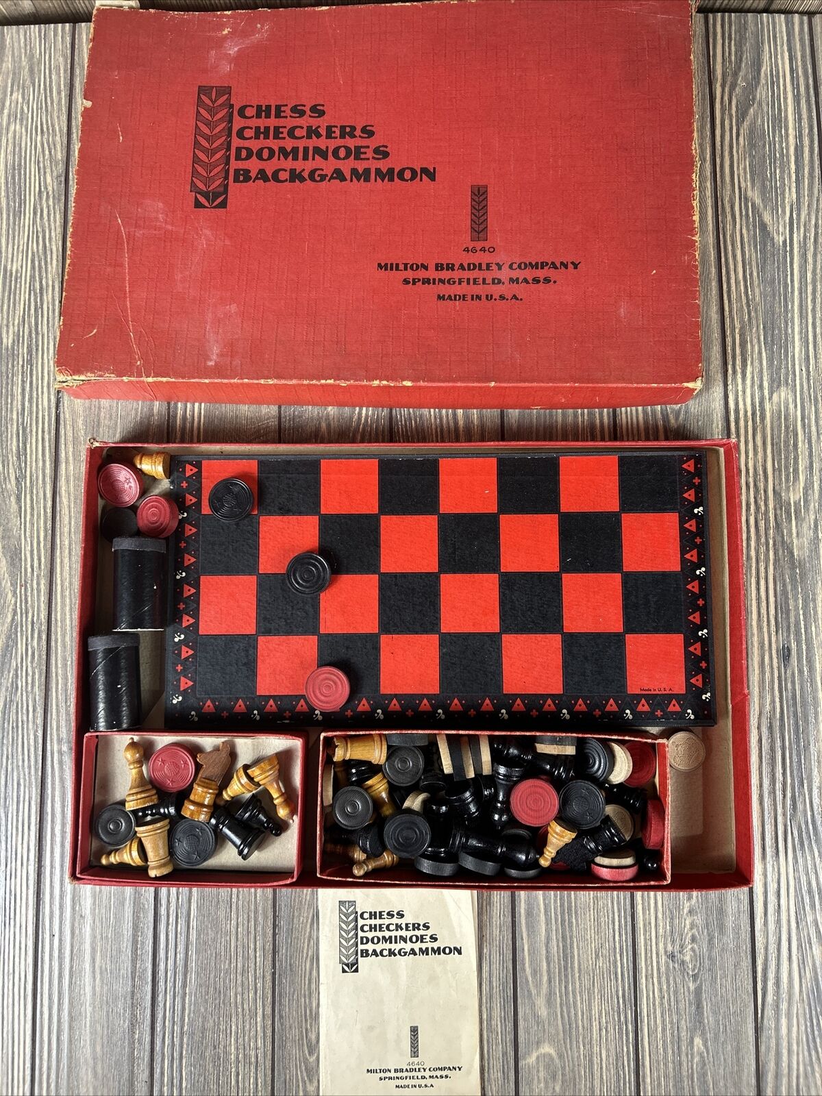 Vintage 1943 Milton Bradley Chess Checkers Dominoes Backgammon Game 4640
