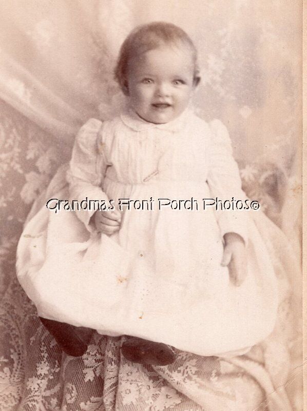 1890\'s Cabinet Card Photo Happy Little Victorian Baby Girl by Finley & Freeman