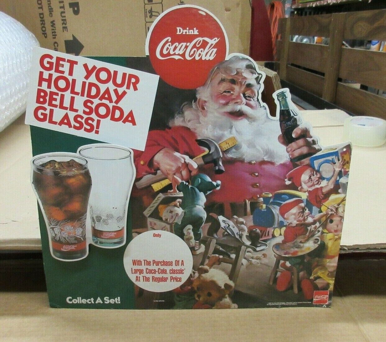 Vintage Drink Coca Cola Holiday bell soda glass double sided Cardboard Sign