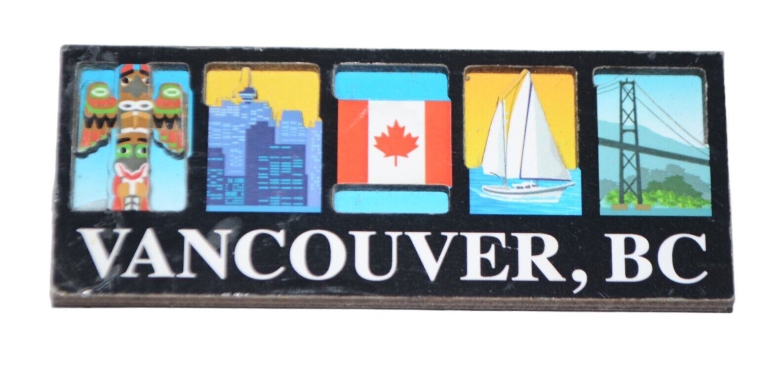 Vtg Vancouver BC Refrigerator Magnet Rectangle Raised Pictures Canada Souvenir