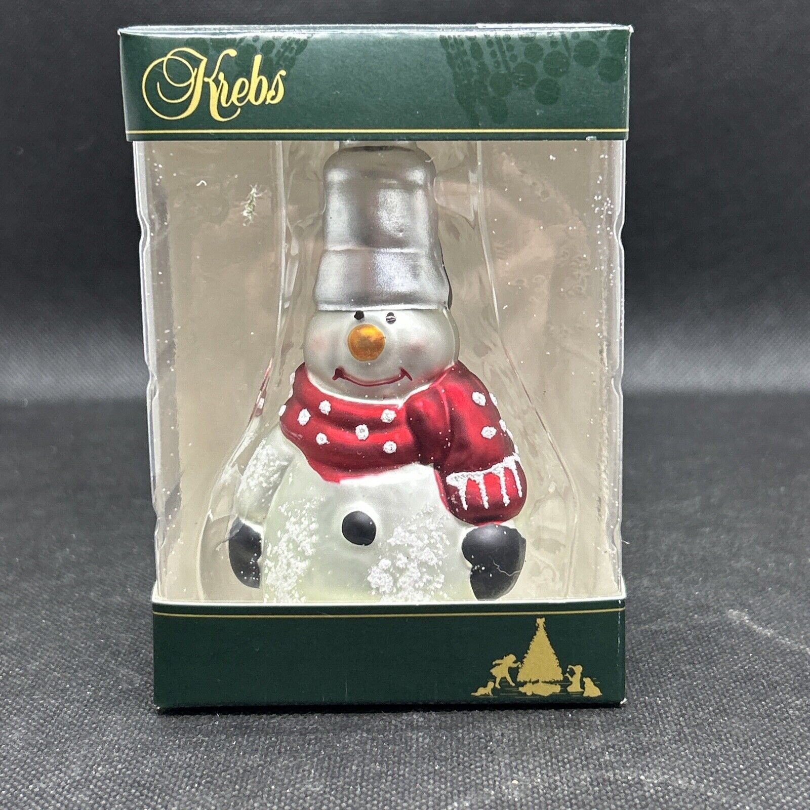Krebs Glass Christmas Ornament Snowman With Bucket Hat Ornament 3.5\