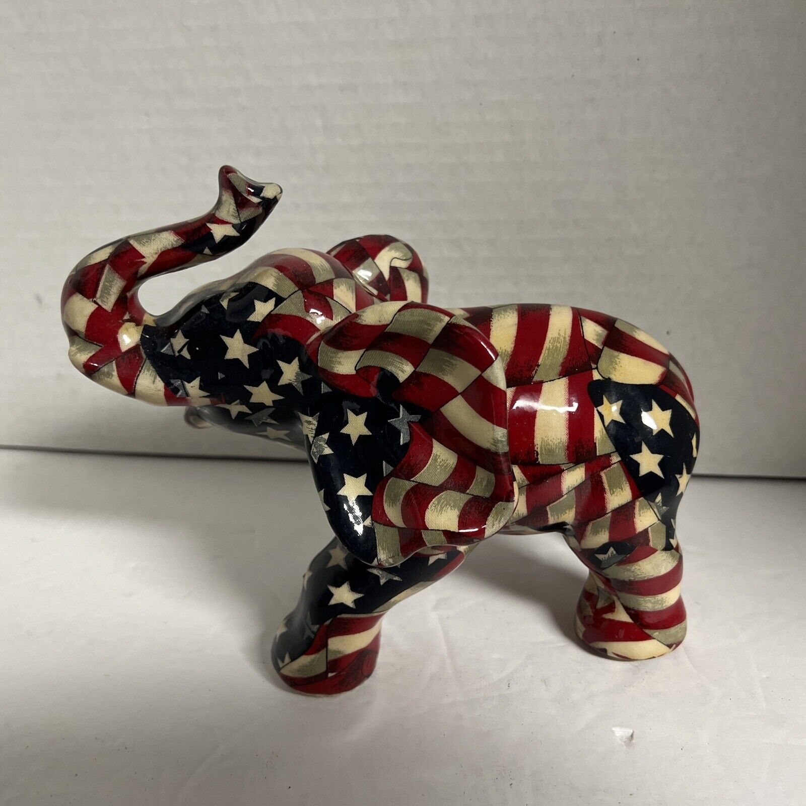 Elephant  Figurine American Flag Stars Stripes Patriotic USA Red/White/Blue