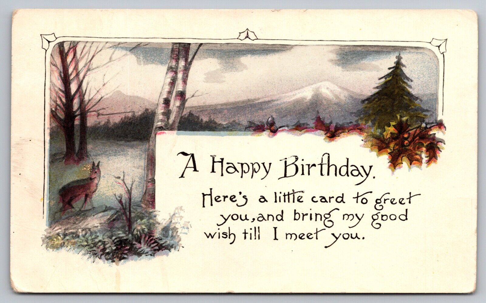 Postcard: A Happy Birthday, Landscape, Deer, Divided Back, Unposted